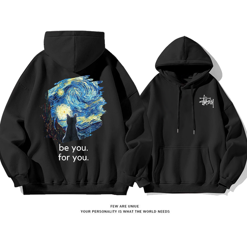 猫と星空です小衆の設計カジュアルファッションゆったりしていてアドバンスドパーカー