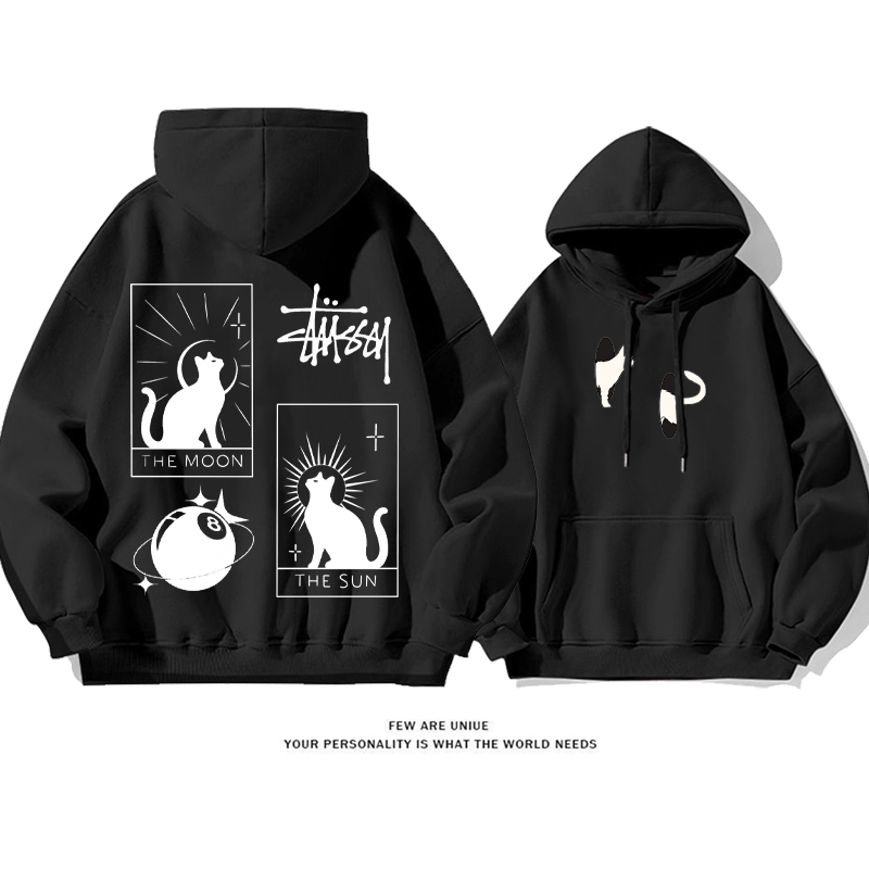 猫のタロットです小衆の設計カジュアルゆったりしていてアドバンスド純粋な綿素材パーカー