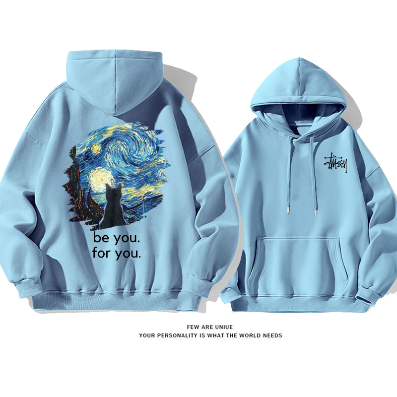 猫と星空です小衆の設計カジュアルファッションゆったりしていてアドバンスドパーカー