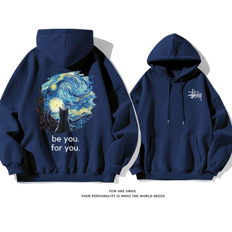 猫と星空です小衆の設計カジュアルファッションゆったりしていてアドバンスドパーカー