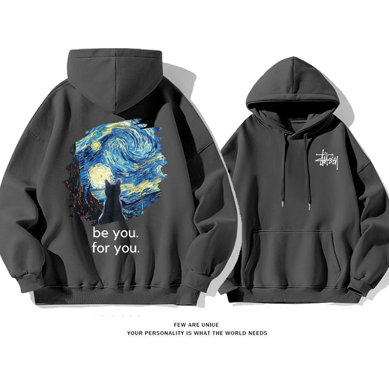 猫と星空です小衆の設計カジュアルファッションゆったりしていてアドバンスドパーカー