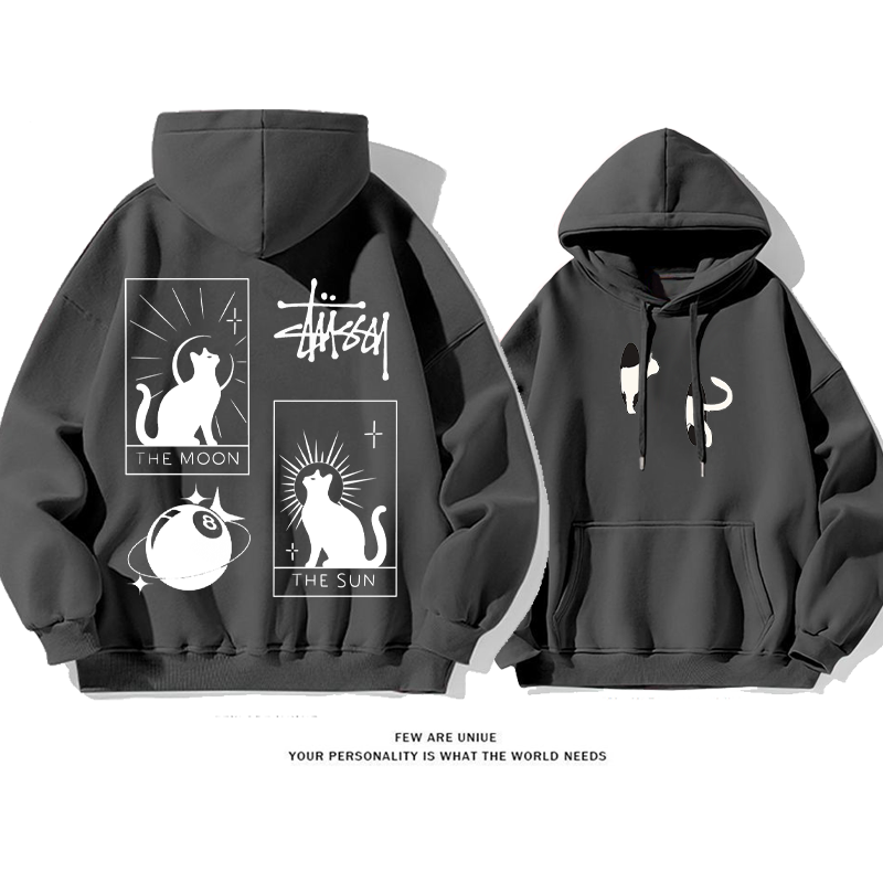 猫のタロットです小衆の設計カジュアルゆったりしていてアドバンスド純粋な綿素材パーカー