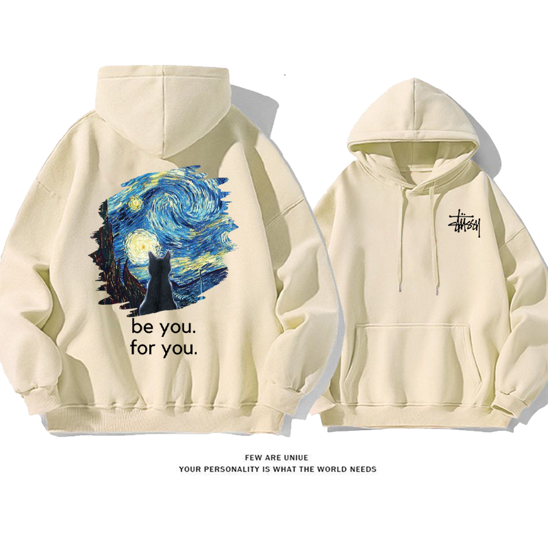 猫と星空です小衆の設計カジュアルファッションゆったりしていてアドバンスドパーカー