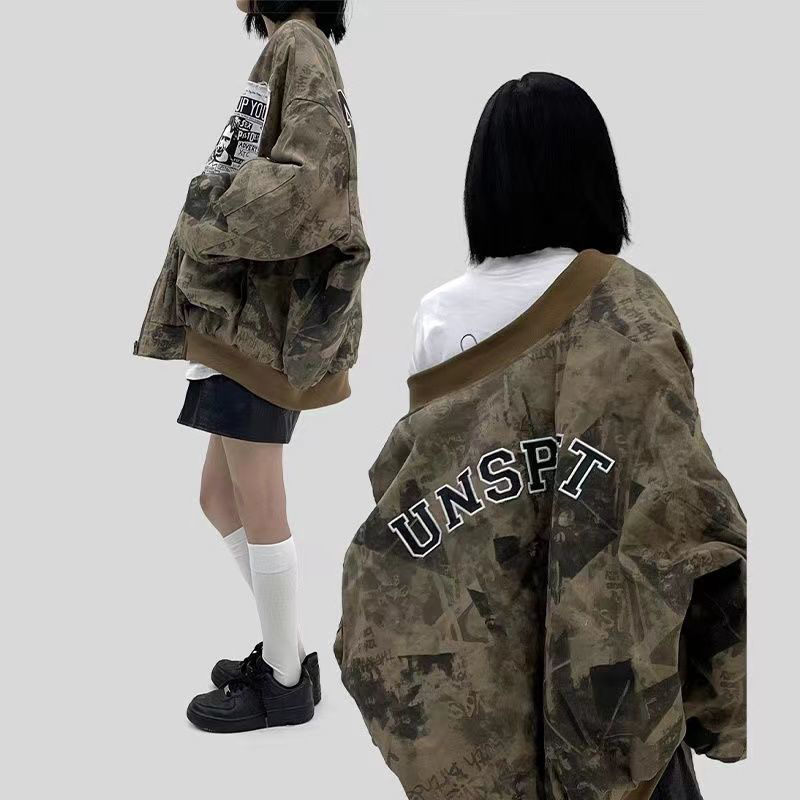 アメリカンレトロなハイストリート風迷彩野球コート