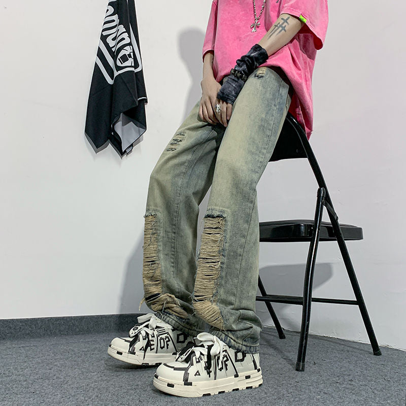 ハイストリートスタイル カジュアル ダメージデニムパンツ