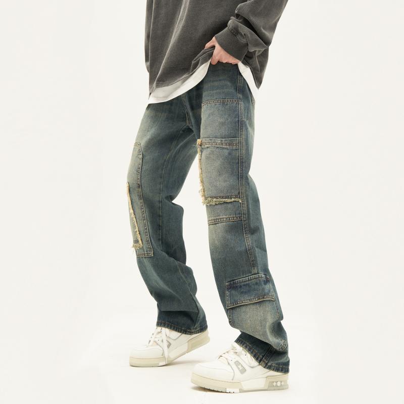 ユニークなデザイン ハイストリートスタイル マルチポケット ジーンズ