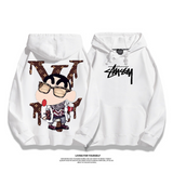 トレンディなファッションのアニメキャラクター プリント柄フード付きパーカー