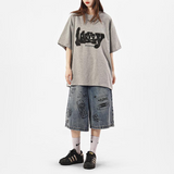 落書き風 カジュアル 七分丈パンツ ワイドパンツ