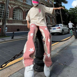 アメリカンストリートスタイル 五芒星 ピンク ジーンズ