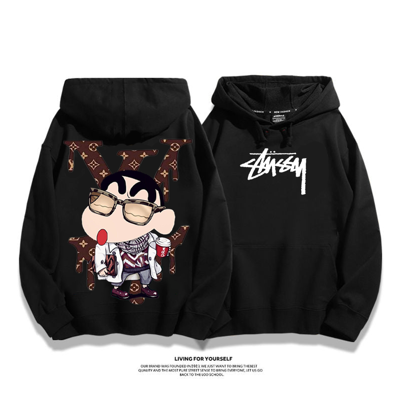 トレンディなファッションのアニメキャラクター プリント柄フード付きパーカー