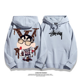 トレンディなファッションのアニメキャラクター プリント柄フード付きパーカー