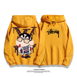 トレンディなファッションのアニメキャラクター プリント柄フード付きパーカー