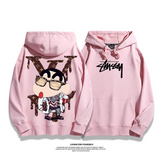 トレンディなファッションのアニメキャラクター プリント柄フード付きパーカー