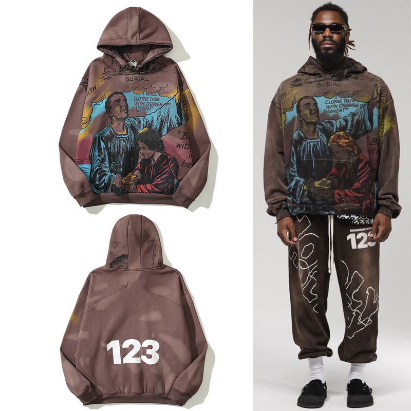 132 レトロ カジュアル 落書き風 フード付きパーカー