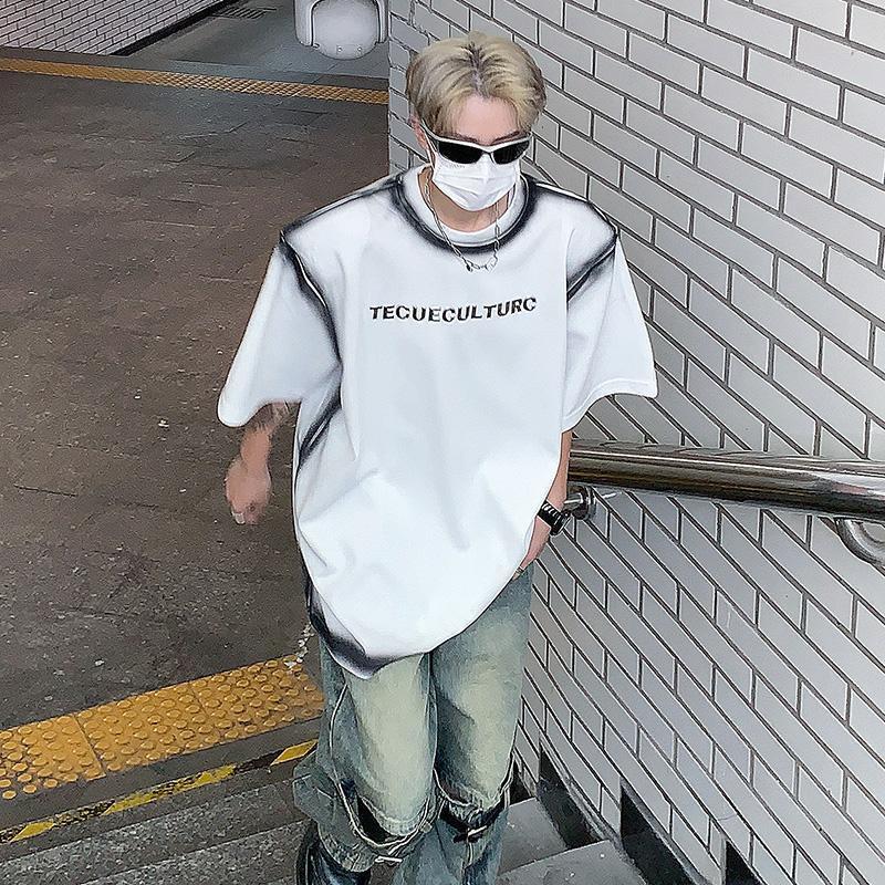 INS大人气 絞り染め風 純粋な綿素材 半袖シャツ