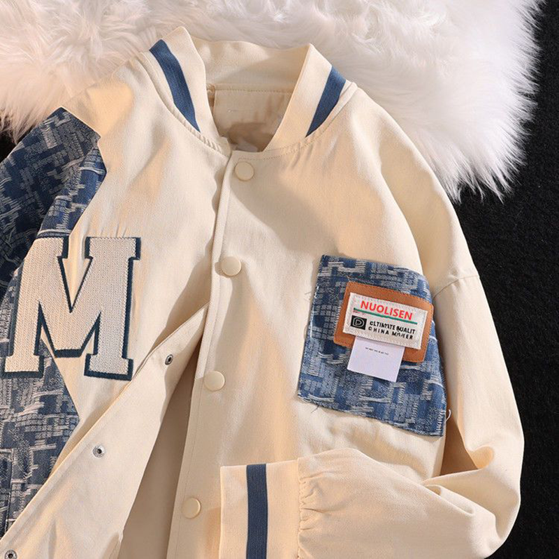 スプライシング風  コントラストカラー  に刺繍  野球コート