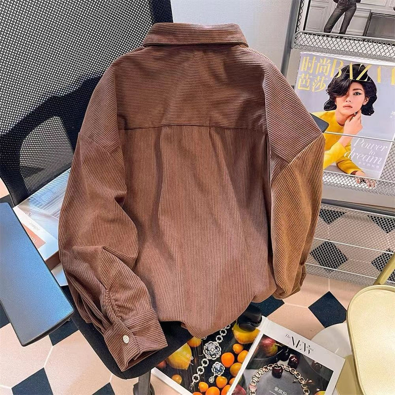 INS大人气 コーデュロイ コントラストカラー  カジュアル  コート