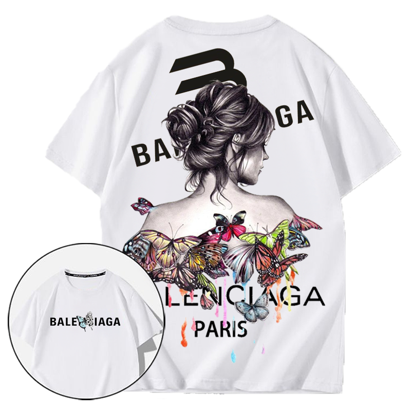 人気のデザイン、エレガントなバックと花と蝶の歌をプリントした半袖