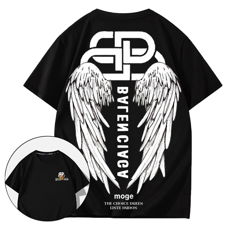 人気デザイン天使の羽プレミアムプリント半袖