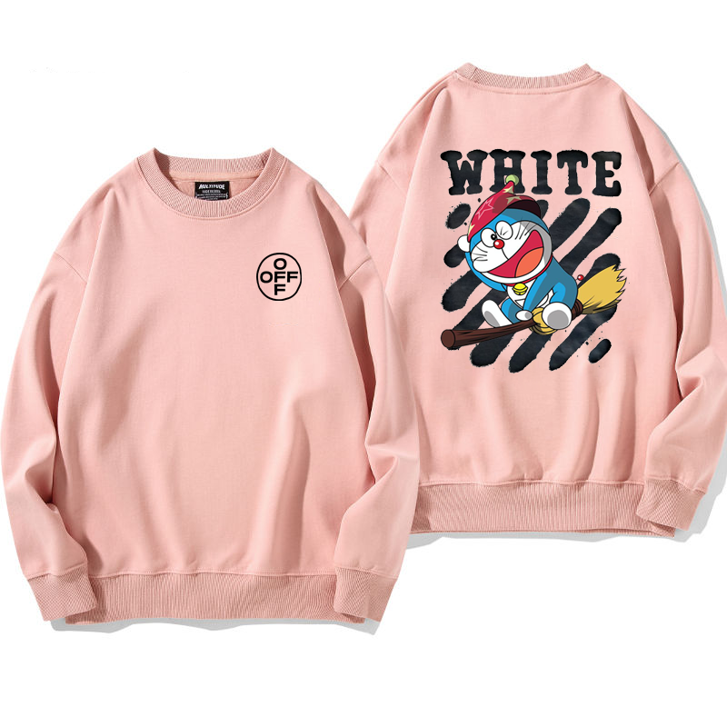 超人気魔法の箒に乗って青い猫カートゥーンフードなしパーカー