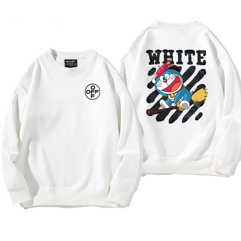 超人気魔法の箒に乗って青い猫カートゥーンフードなしパーカー