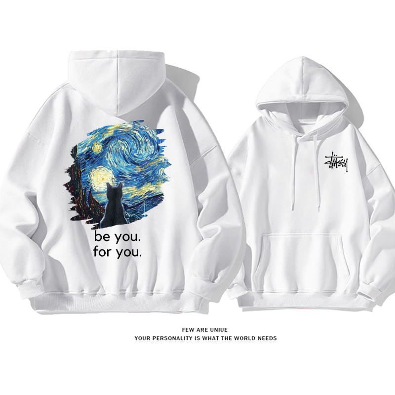 猫と星空です小衆の設計カジュアルファッションゆったりしていてアドバンスドパーカー