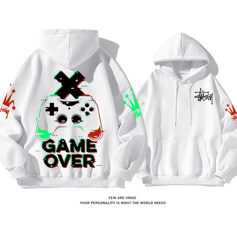 トレンディなコントラストカラーデザイン フード付きパーカー