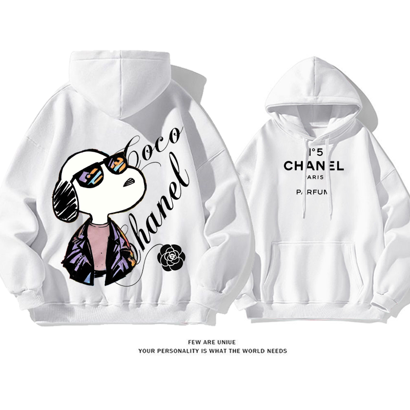 トレンディなデザイン サングラスをかけた犬 プリント柄フード付きパーカー