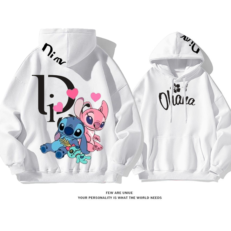 人気アニメの犬のカップル プリント柄フード付きパーカー