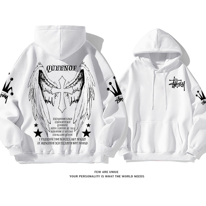 ストリートスタイル 羽 ピュアコットンのフード付きスウェットシャツ