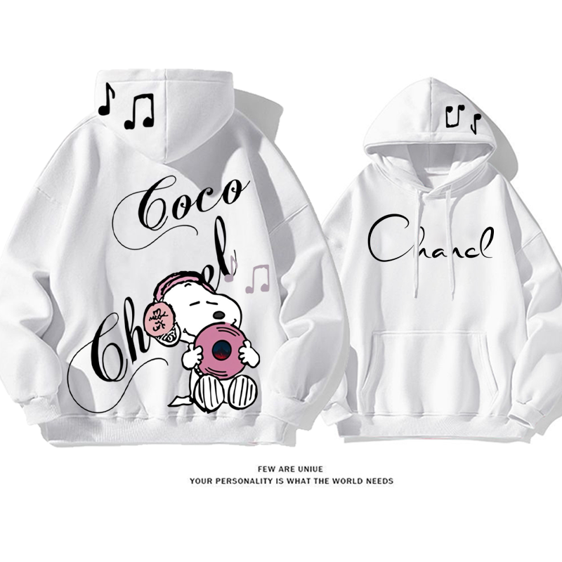 だるいスタイル 音楽の子犬 プリント柄フード付きパーカー