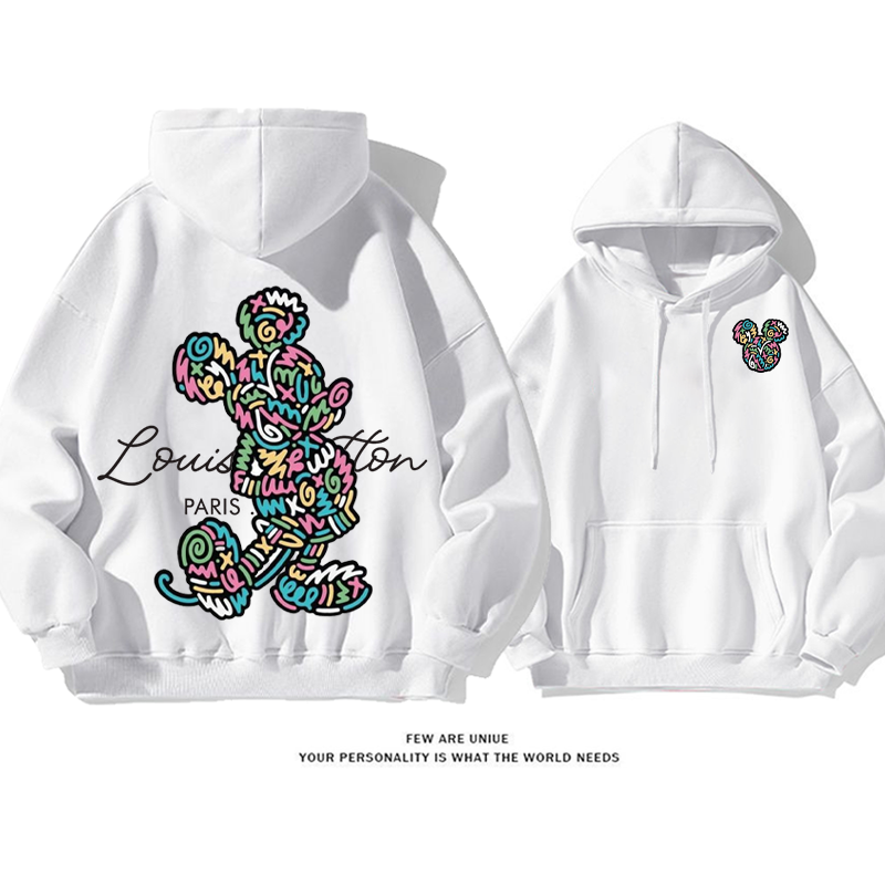 パーソナライズされたデザイン シルエット プリント柄フード付きパーカー