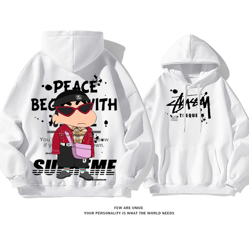 トレンディなファッションの少年 プリント柄フード付きパーカー