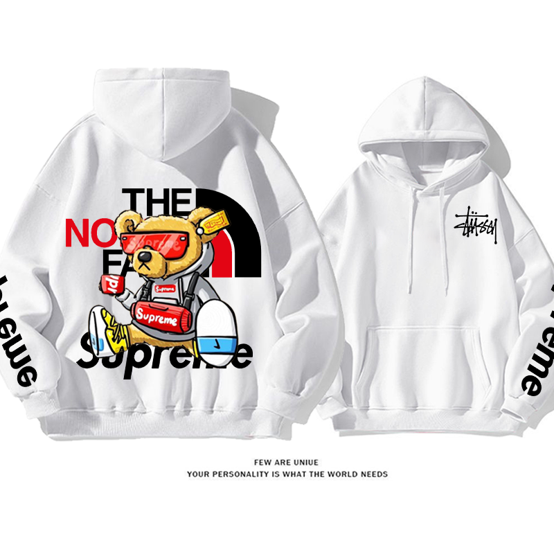 トレンディなファッションデザイン クールなクマ プリント柄フード付きパーカー