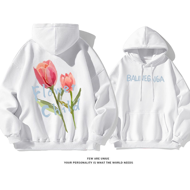 美しいデザイン チューリップ ピュアコットンのフード付きスウェットシャツ