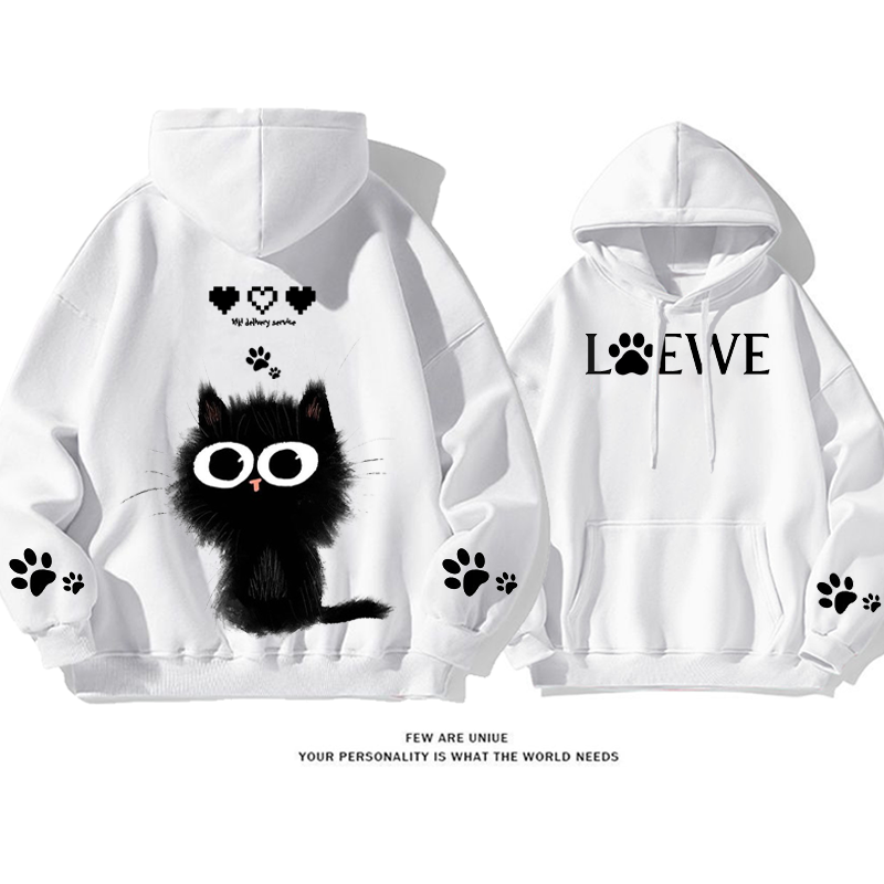 パーソナライズされたデザイン 猫のぬいぐるみ プリント柄フード付きパーカー