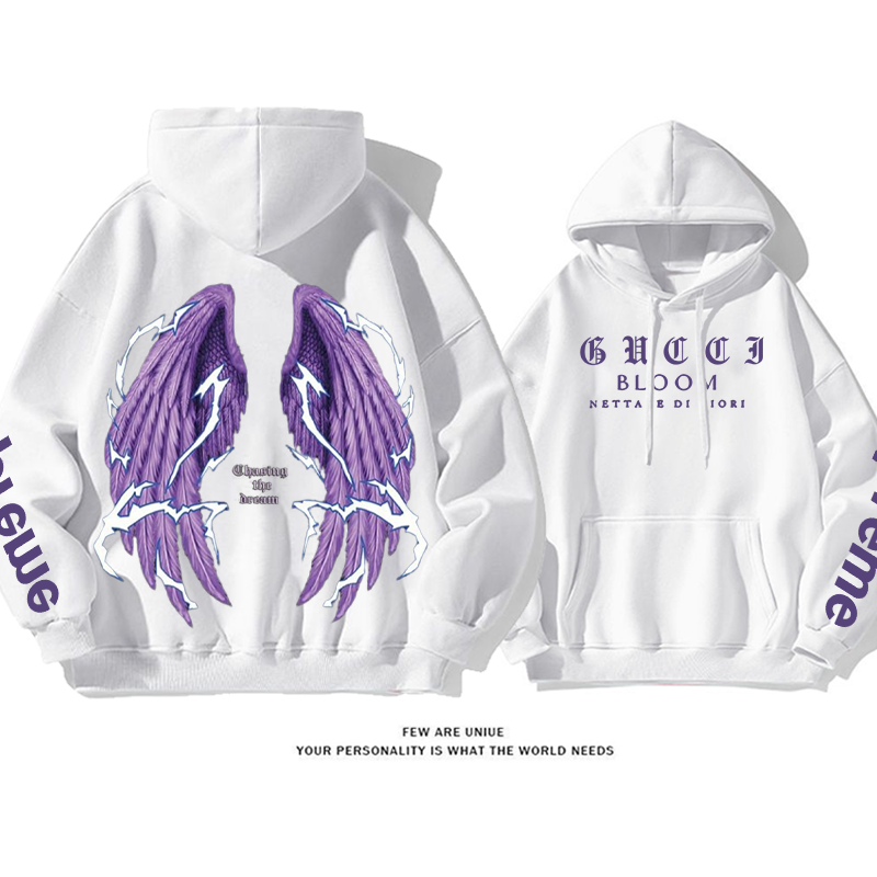 ユニークなデザイン 大きな翼 プリント柄フード付きパーカー