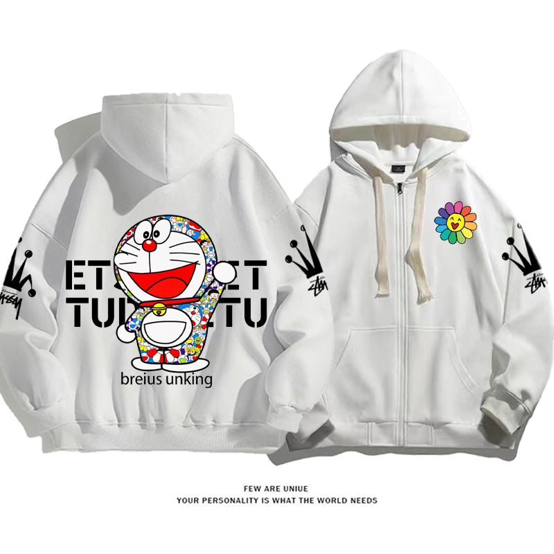 ユニークなデザイン 花柄の青い猫 カーディガントレーナー