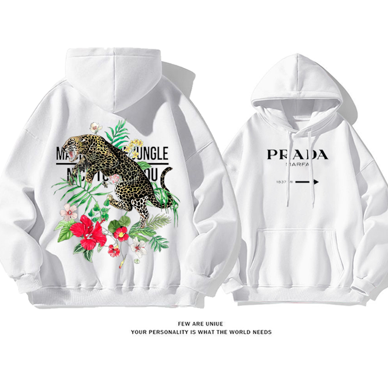 ピュアコットン素材 花と動物 プリント柄フード付きパーカー