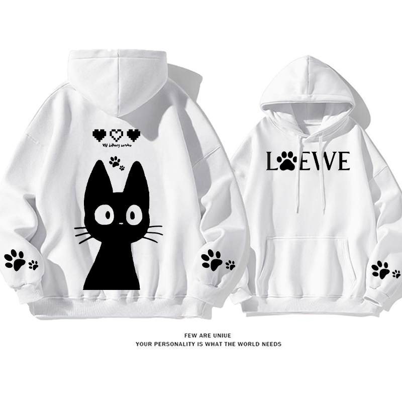 ユニークなデザイン アニメ黒猫 プリント柄フード付きパーカー