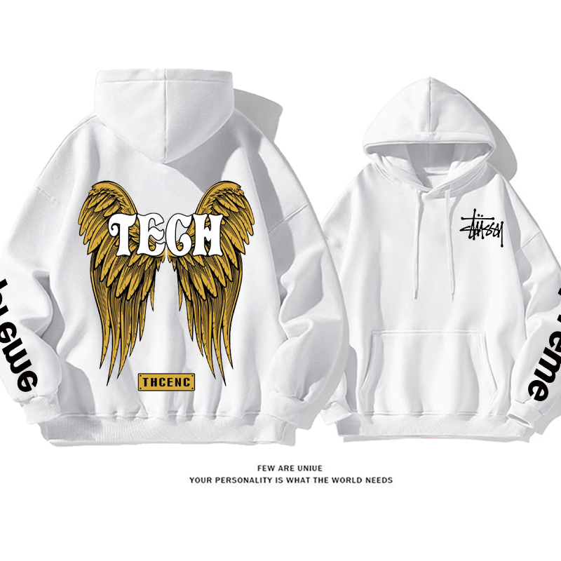 クールなデザイン 黄金の翼 プリント柄フード付きパーカー