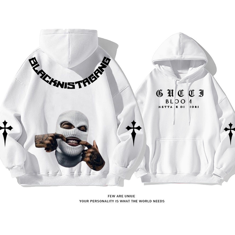 パーソナライズされたデザイン フェイスマスクをしている人 プリント柄フード付きパーカー