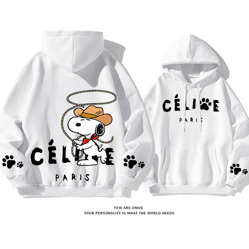 カジュアルなデザインスタイル カウボーイ犬 プリント柄フード付きパーカー