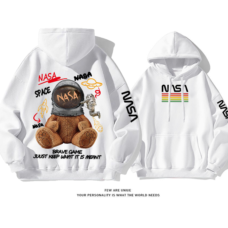 ユニークなデザイン スペースベア プリント柄フード付きパーカー