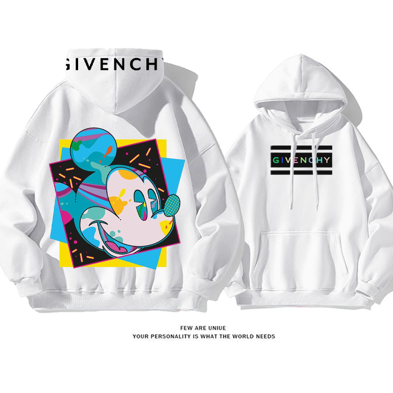 パーソナライズされたデザイン カラフルなマウスヘッド プリント柄フード付きパーカー