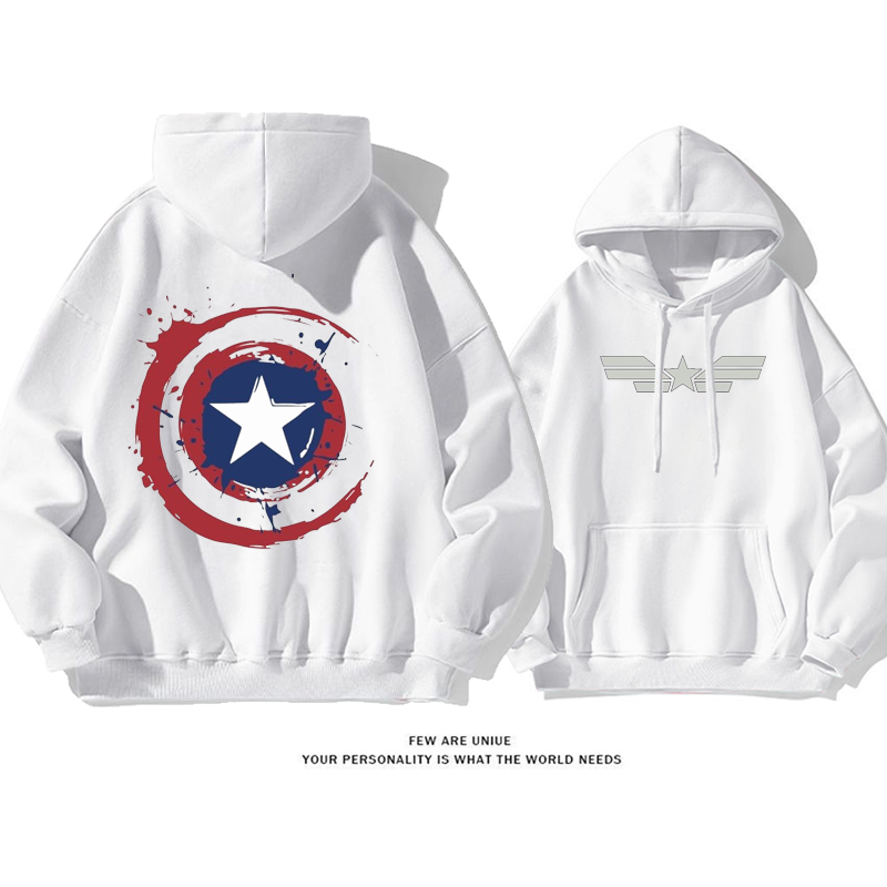 人気爆発ポピュラー漫画の超カッコイイ盾プリント柄ファッションパーカー