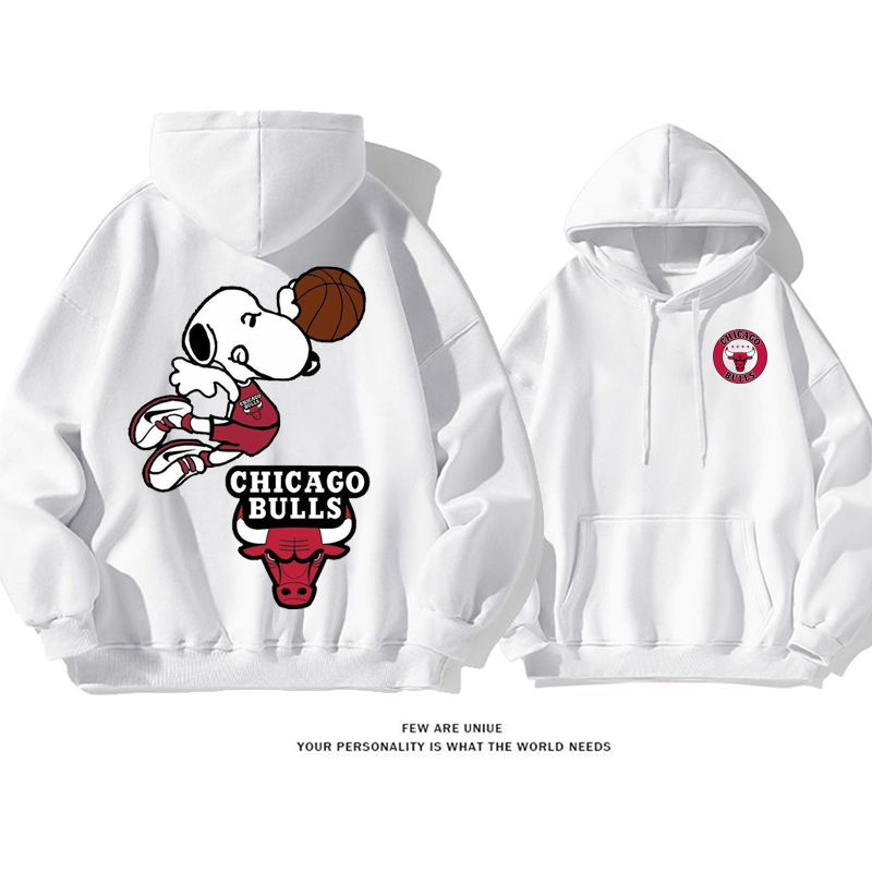 超人気デザイン性のあるカートゥーン白い子犬バスケットボールプリント柄ファッションパーカー