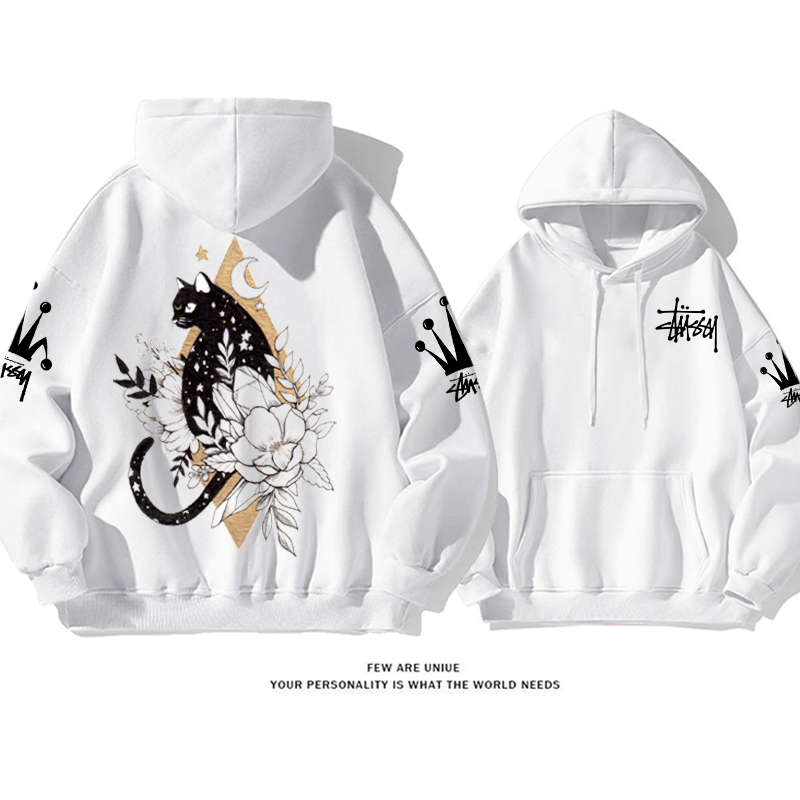 美しいデザイン 猫 プリント柄フード付きパーカー