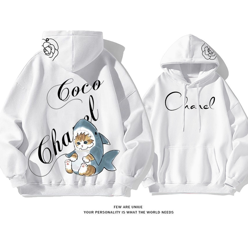 ハイファッションセンス サメ猫 プリント柄フード付きパーカー