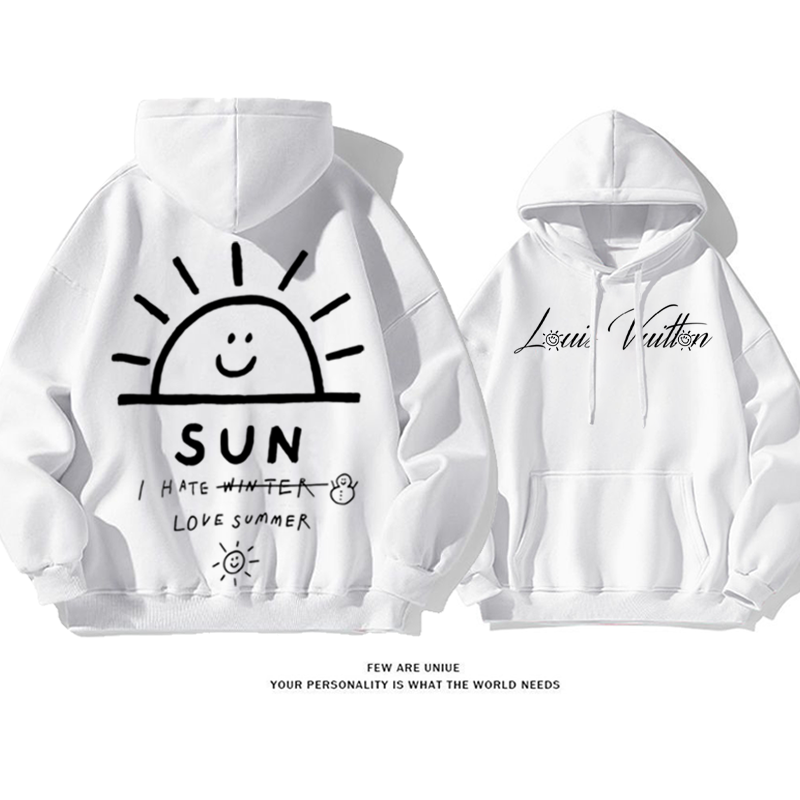 ユニークなデザイン シンプルな落書き プリント柄フード付きパーカー